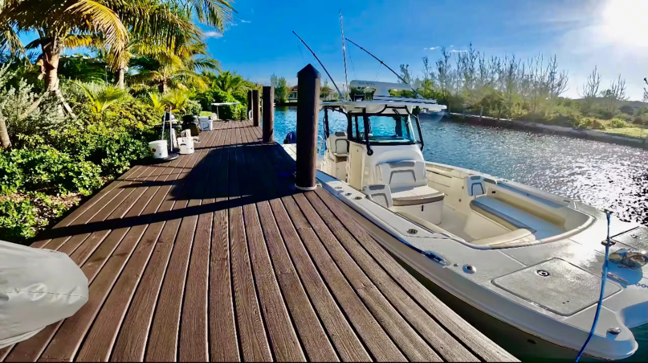 The private dock with a boat tied up