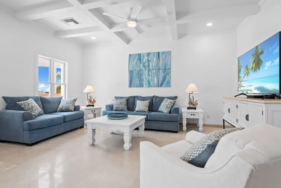 Living room with harbor-facing windows