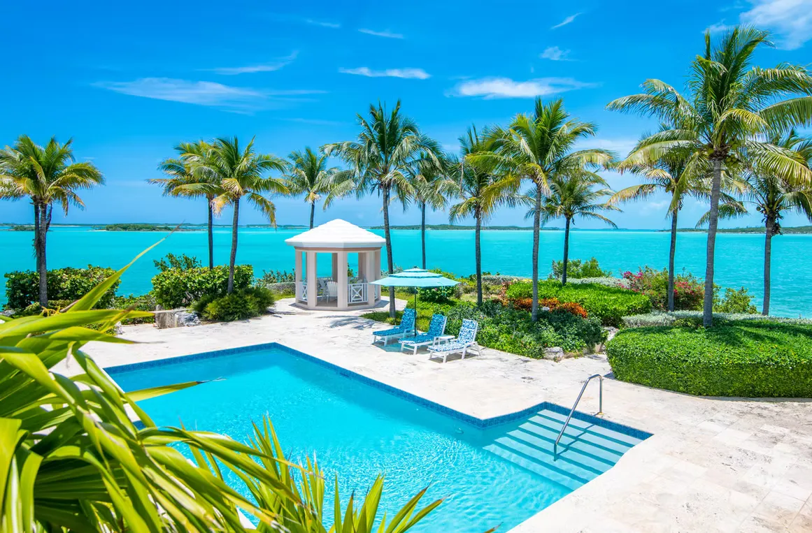 Private pool and gazebo overlooking the harbor